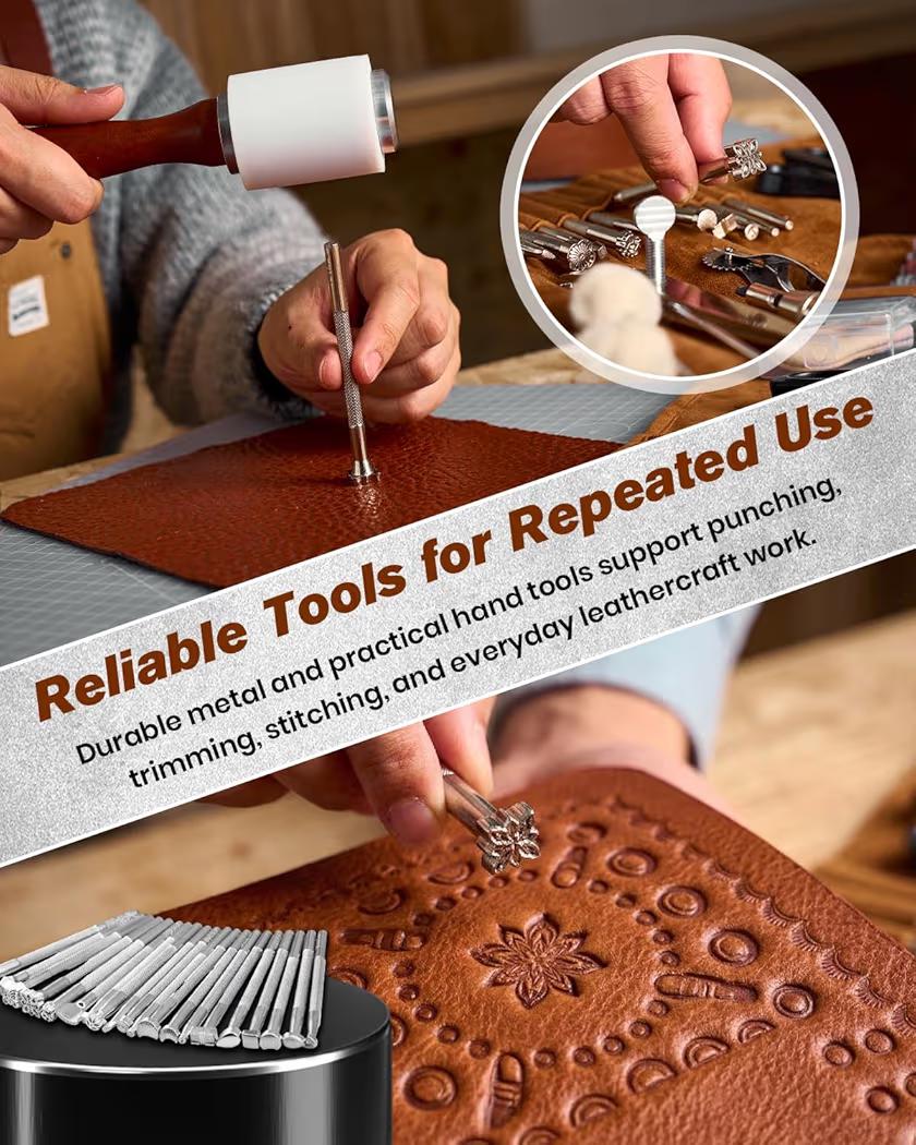 Leather Working Tool Kit: 100+ Pieces, Storage Bag, Wax Thread