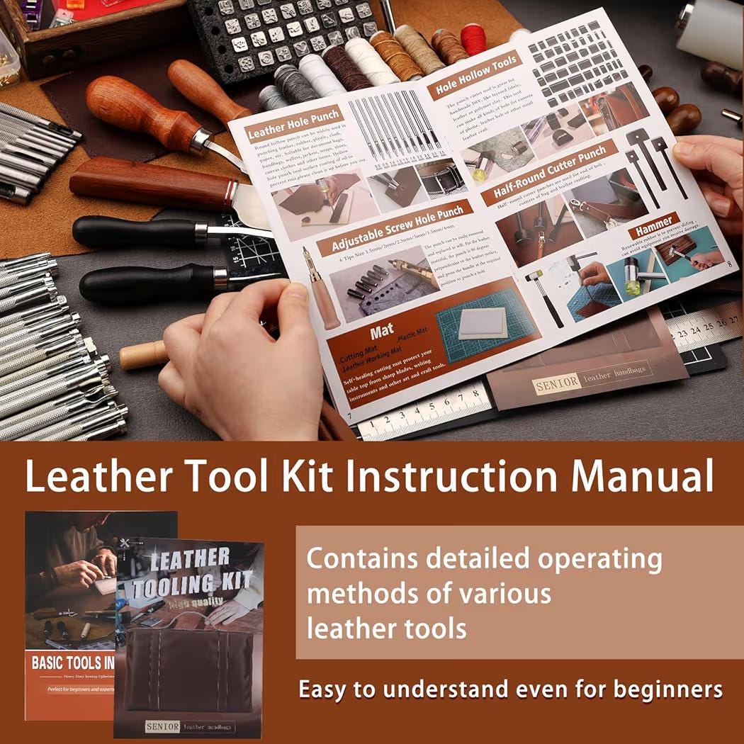 Leather Working Tool Kit: 100+ Pieces, Storage Bag, Wax Thread