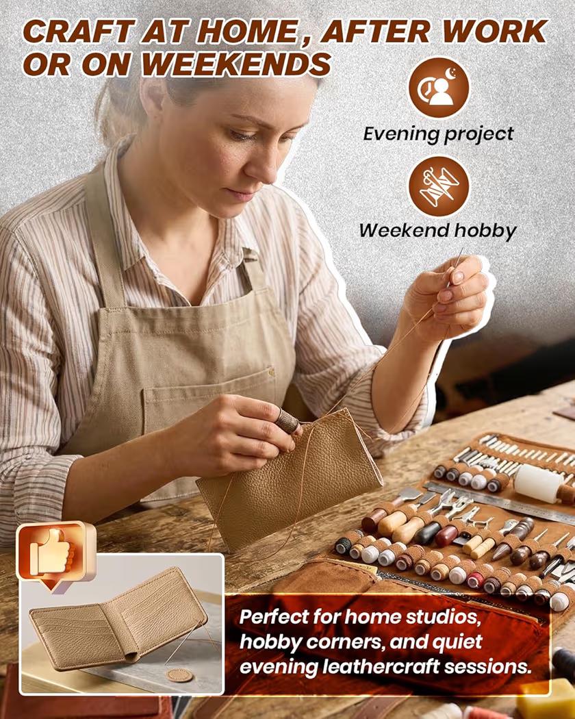 Leather Working Tool Kit: 100+ Pieces, Storage Bag, Wax Thread
