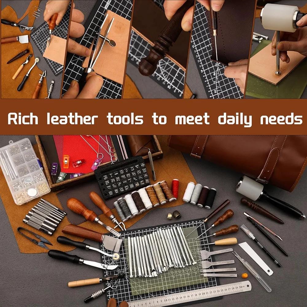 Leather Working Tool Kit: 100+ Pieces, Storage Bag, Wax Thread