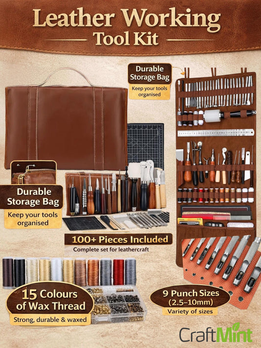 Leather Working Tool Kit: 100+ Pieces, Storage Bag, Wax Thread