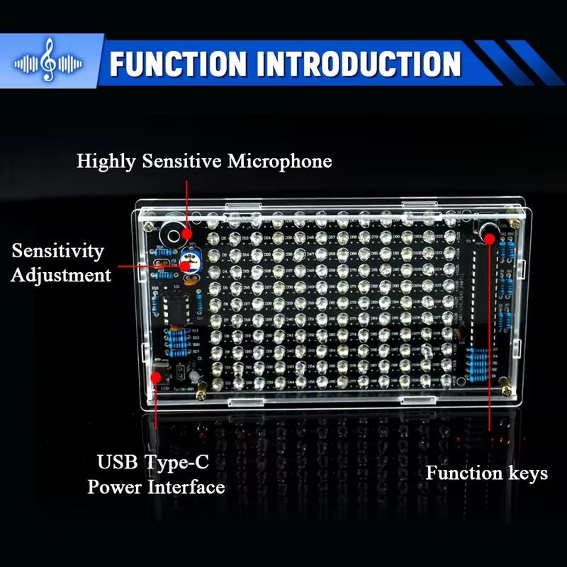DIY Music Spectrum LED Kit | Sound Reactive Light Soldering Project, Electronic Kit for Beginners, STEM Tech Gift