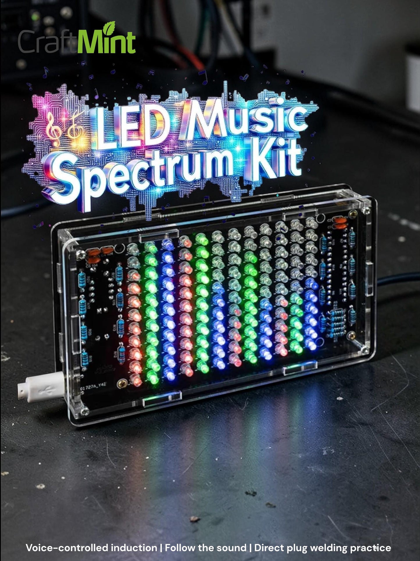 DIY Music Spectrum LED Kit | Sound Reactive Light Soldering Project, Electronic Kit for Beginners, STEM Tech Gift