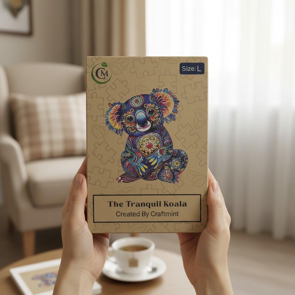 Mandala Koala Wooden Puzzle for Adults | Unique Animal Jigsaw Gift, Premium Wooden Brain Teaser, Colourful Koala Puzzle with Box