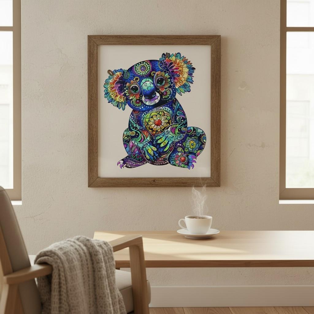 Mandala Koala Wooden Puzzle for Adults | Unique Animal Jigsaw Gift, Premium Wooden Brain Teaser, Colourful Koala Puzzle with Box