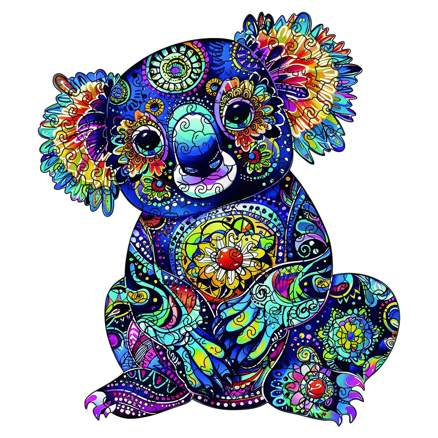 Mandala Koala Wooden Puzzle for Adults | Unique Animal Jigsaw Gift, Premium Wooden Brain Teaser, Colourful Koala Puzzle with Box