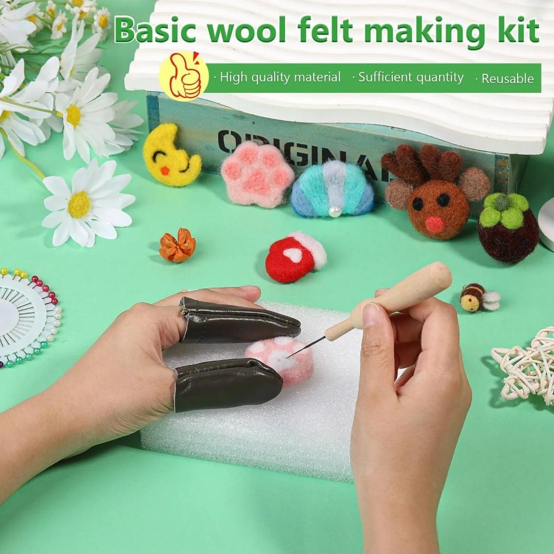 Needle Felting Kit with 60 Needles, Foam Mat & Wooden Handle Tool