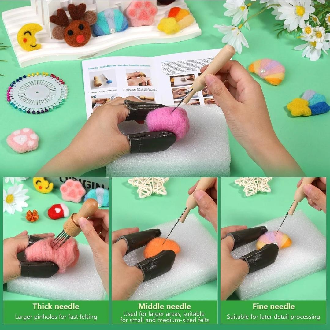 Needle Felting Kit with 60 Needles, Foam Mat & Wooden Handle Tool