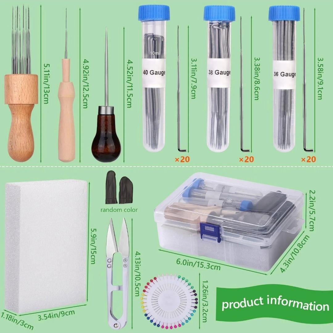 Needle Felting Kit with 60 Needles, Foam Mat & Wooden Handle Tool