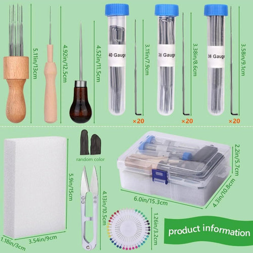 Needle Felting Kit with 60 Needles, Foam Mat & Wooden Handle Tool