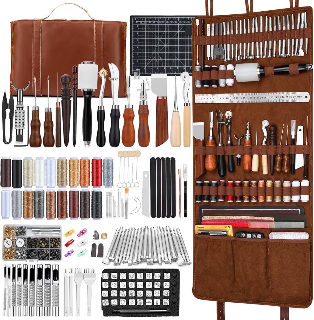 Leather Working Tool Kit: 100+ Pieces, Storage Bag, Wax Thread