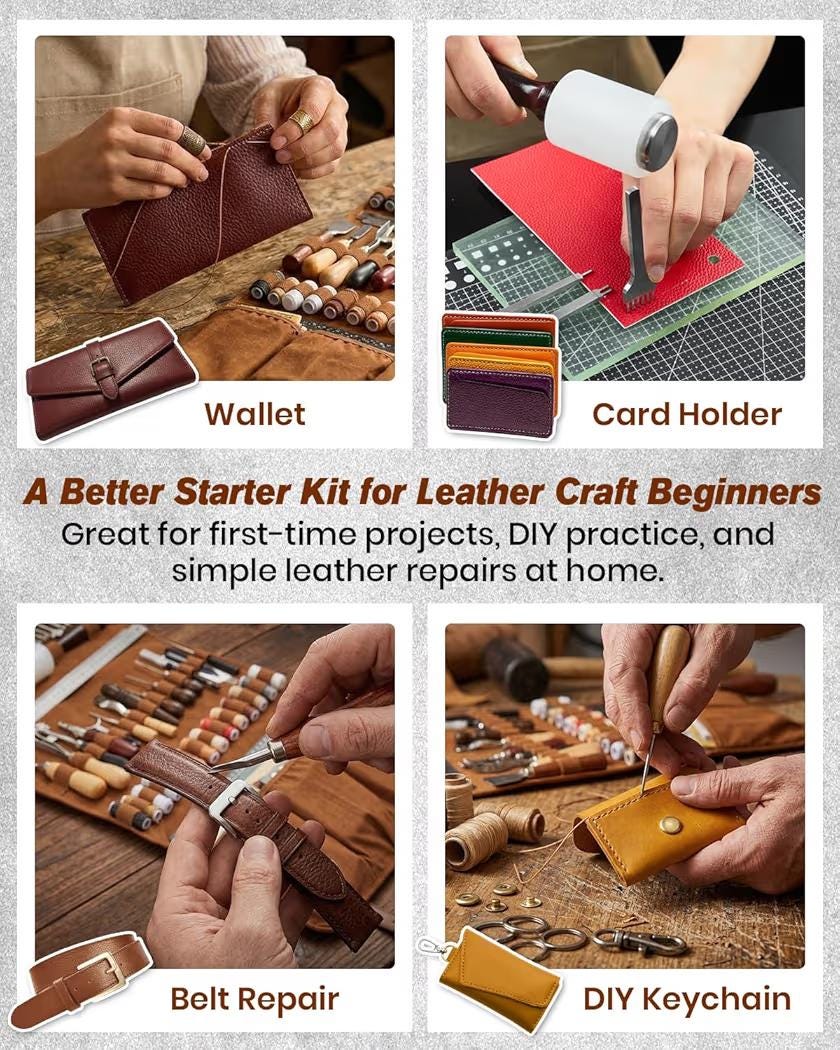 Leather Working Tool Kit: 100+ Pieces, Storage Bag, Wax Thread