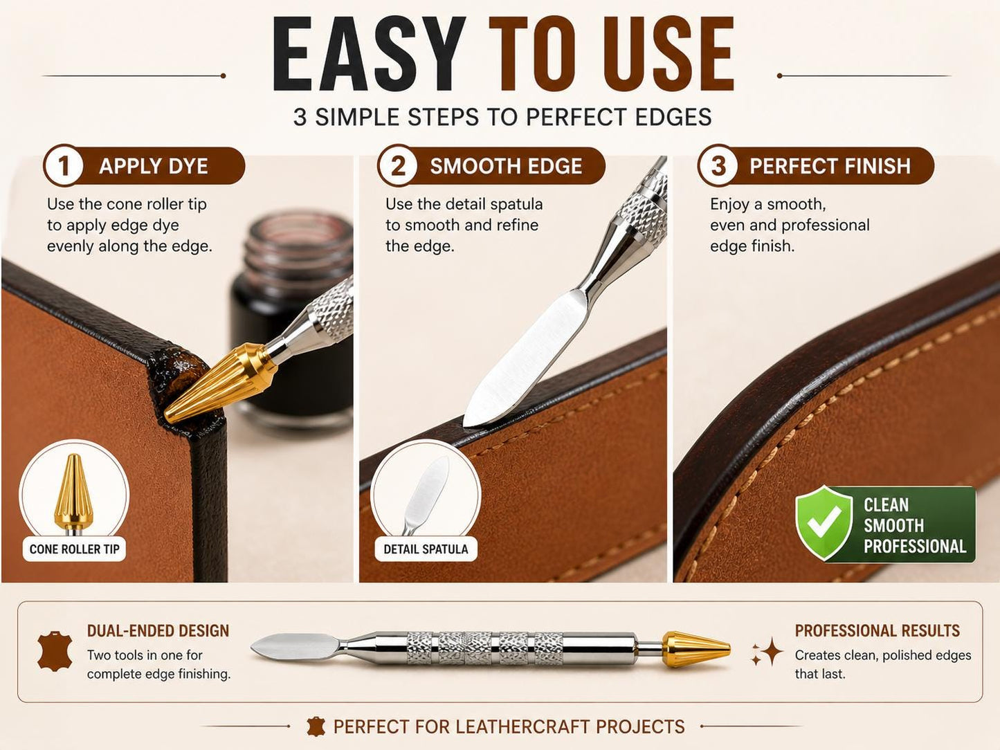 Leather Edge Dye Pen: Dual Head Roller Tool for Leathercraft Finishing