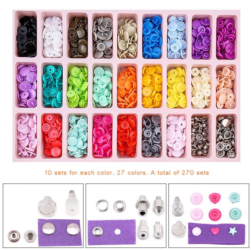 Snap Button Tool Kit — 270 Sets, 25+ Colours, Pliers Included