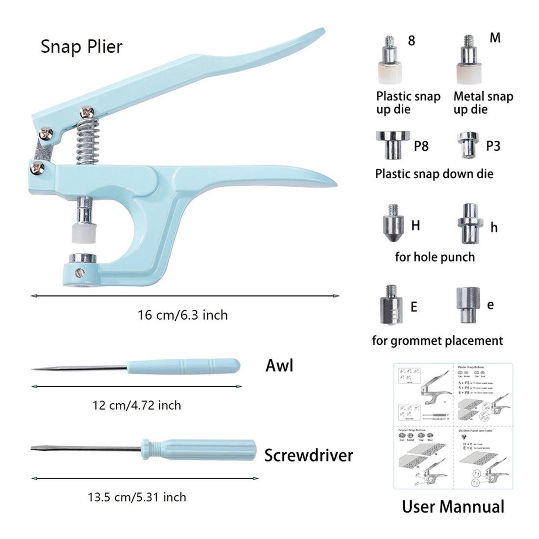 Snap Button Tool Kit — 270 Sets, 25+ Colours, Pliers Included