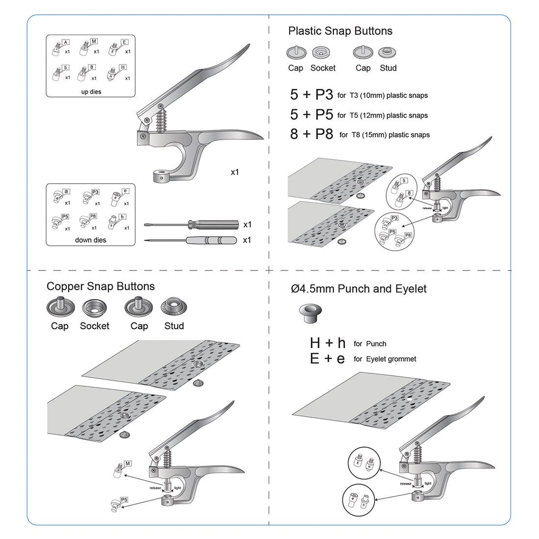 Snap Button Tool Kit — 270 Sets, 25+ Colours, Pliers Included