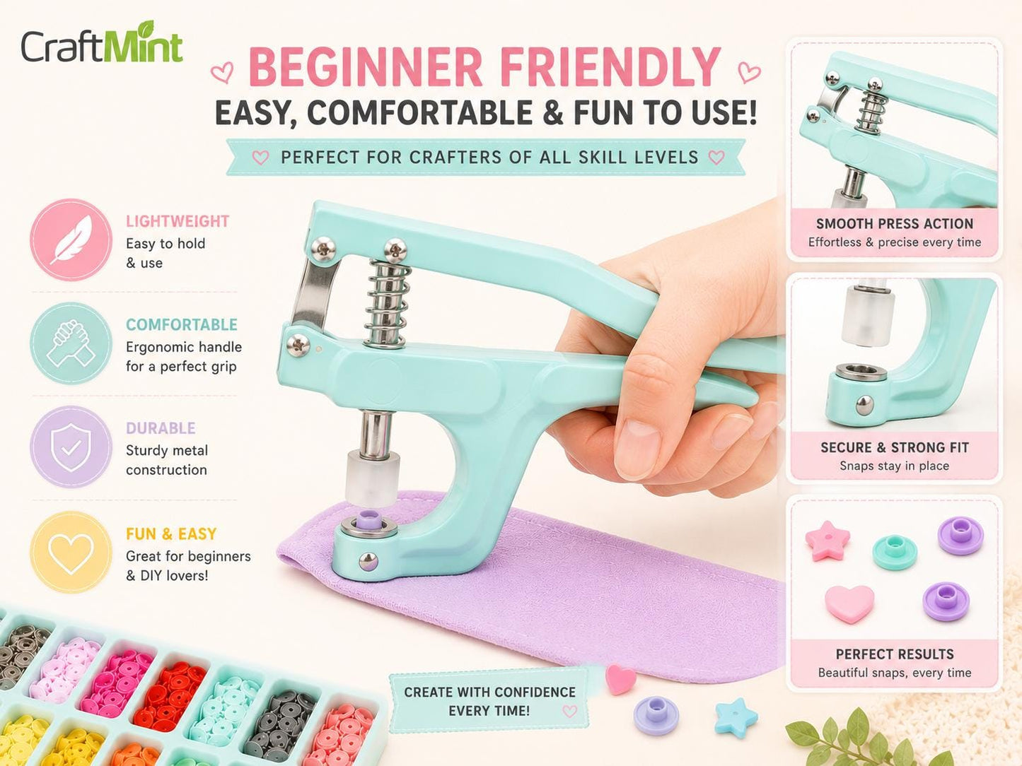 Snap Button Tool Kit — 270 Sets, 25+ Colours, Pliers Included