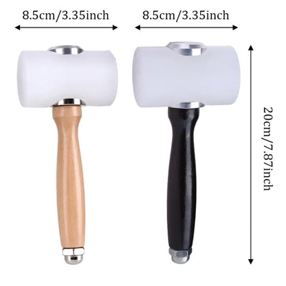 Black- and natural-handled nylon mallets size diagram showing 20 cm height and 8.5 cm wide head.