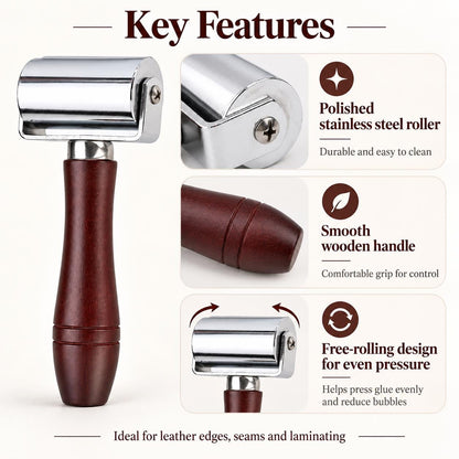 Leather Press Edge Roller: Steel Glue Laminating Tool, 3 Sizes