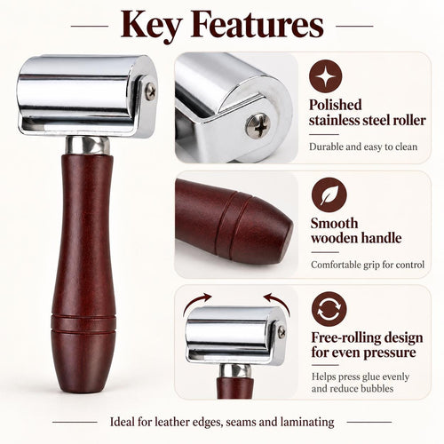Leather Press Edge Roller: Steel Glue Laminating Tool, 3 Sizes