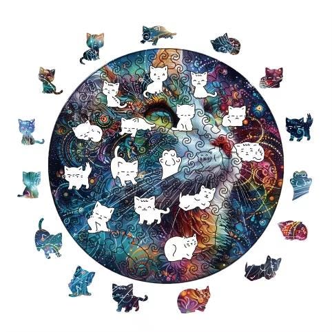Cat Constellation Wooden Puzzle: Whimsy Cat Shapes, Wall Art Jigsaw