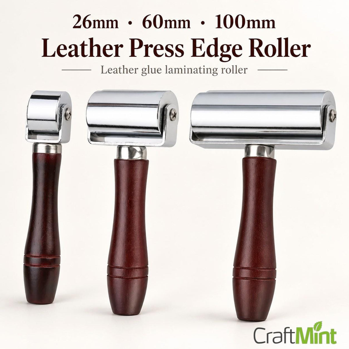 Leather Press Edge Roller: Steel Glue Laminating Tool, 3 Sizes