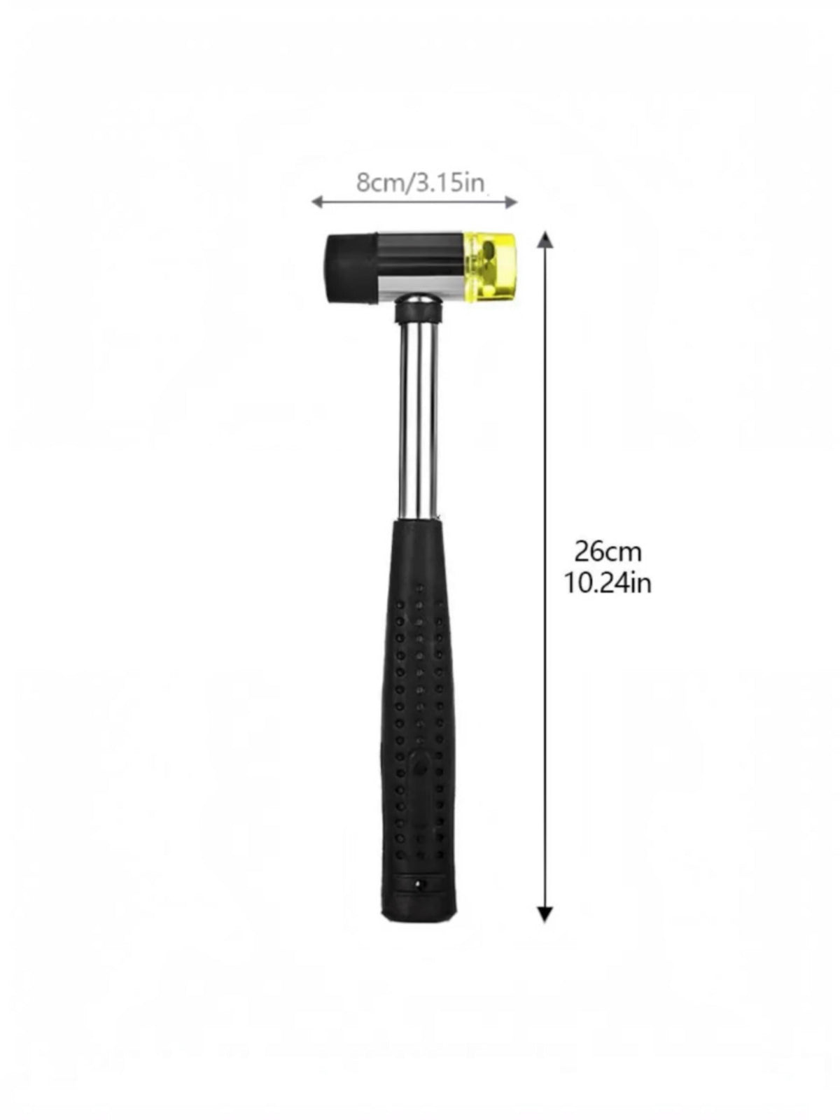 Double-face craft hammer size diagram showing 26 cm overall length and 8 cm wide head.