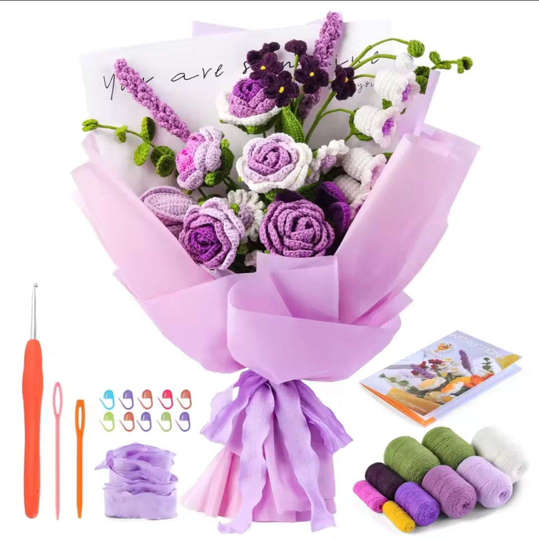 DIY Crochet Flower Bouquet Kit | Beginner-Friendly Yarn Craft Set | Perfect Gift for Mother's Day & Valentine's Day