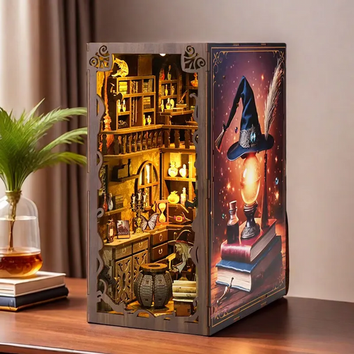 DIY Book Nook Kit: Wooden LED Bookshelf Insert, Magic Night Diorama