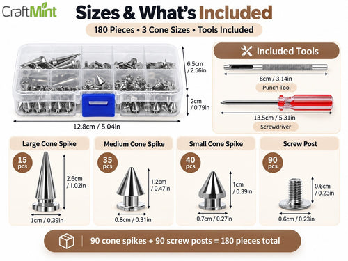 Punk Style Cone Spikes Screwback Studs Rivets Set | DIY Accessories Pack for Clothes, Belts, Shoes, and Bags